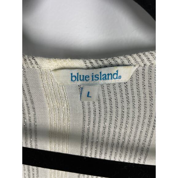 Blue Island, Size Large, White & Gray Beach Coverup, Boho, Beaded Tassel, EUC - Picture 4 of 8